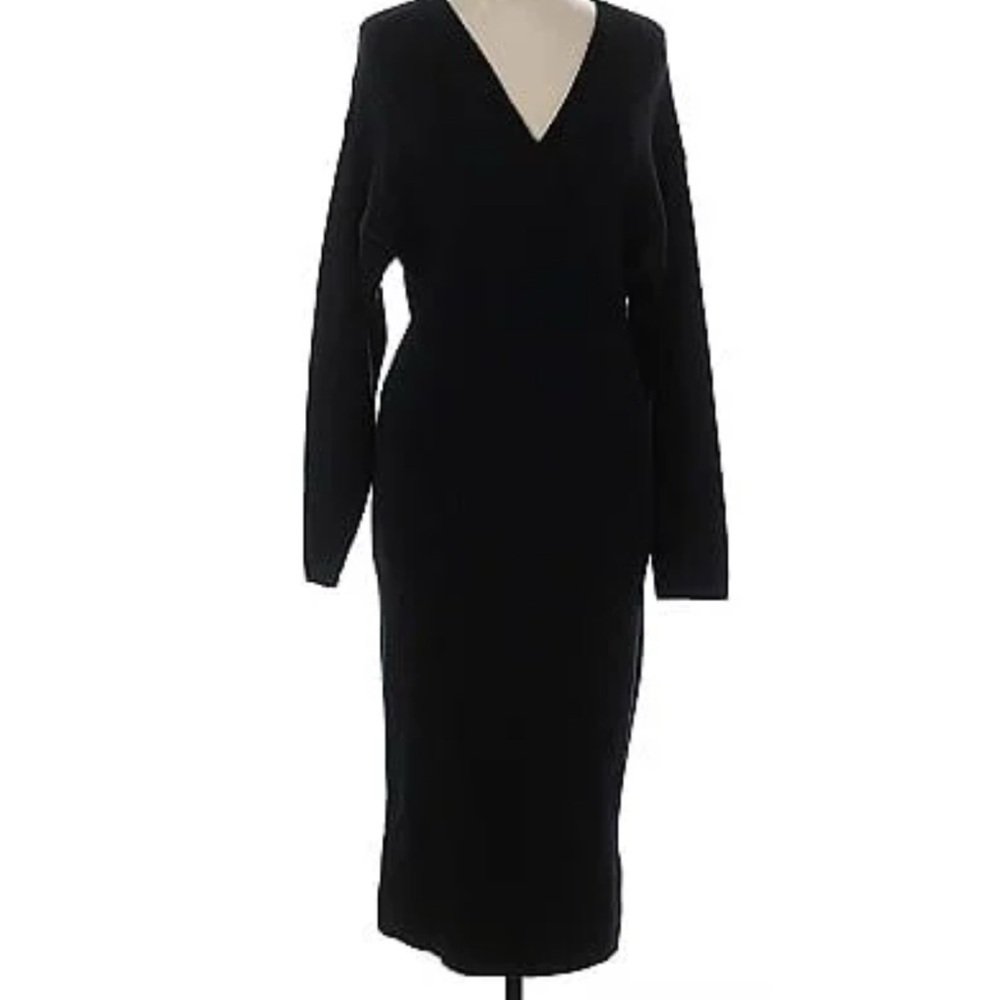 Express Black Sheath Dress with V-Neck Long Sleeves